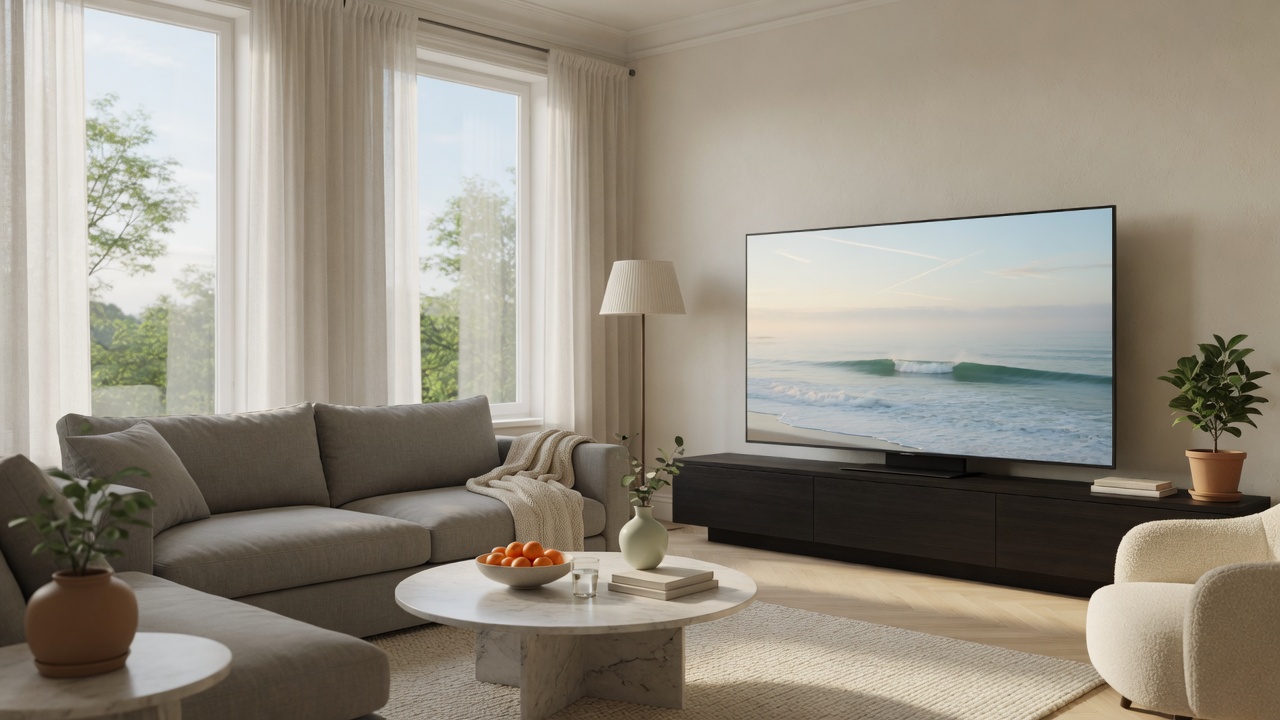 Вечерний интерьер с атмосферным изображением QUADRO TV